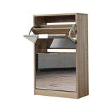 Oak color with mirror two-door shoe cabinet