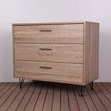 Oak-colored three-drawer cabinet
