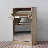 Oak color with mirror two-door shoe cabinet
